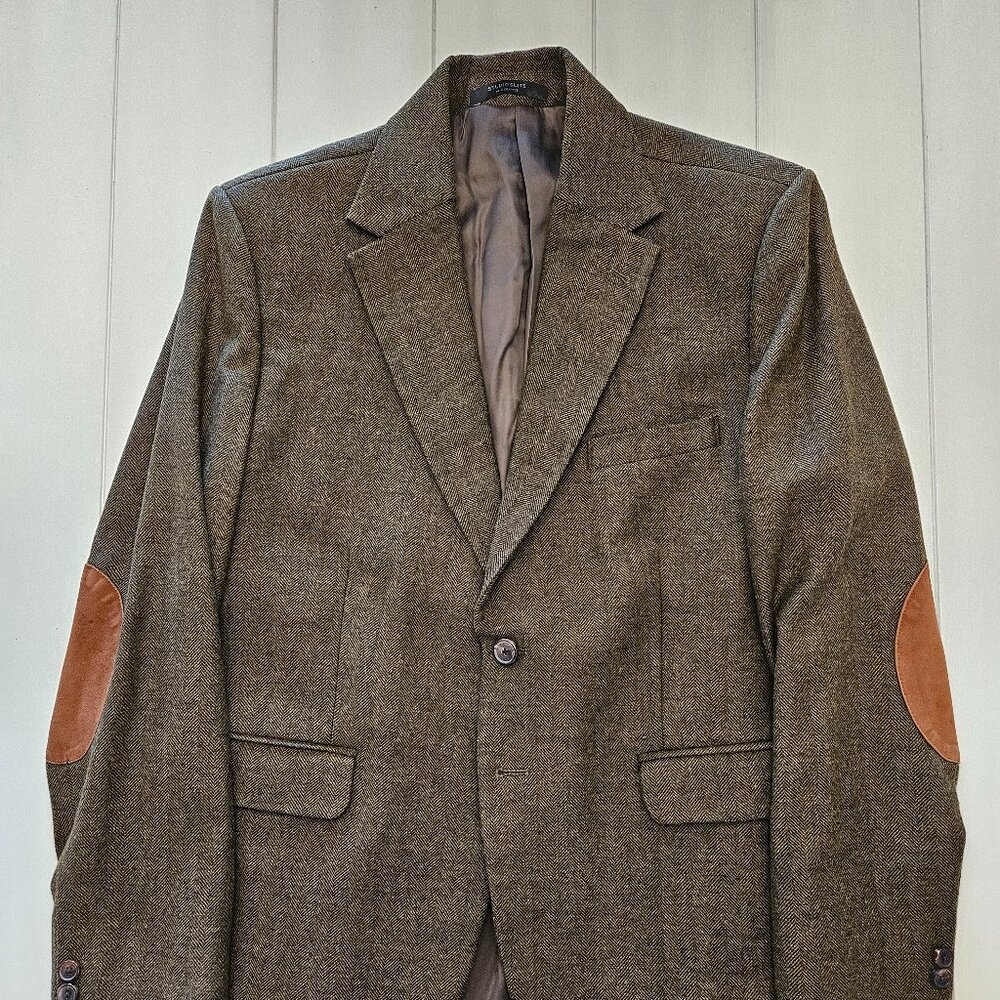 StudioSuits Bottle Brown Herrignbone Tweed Blazer - 42R